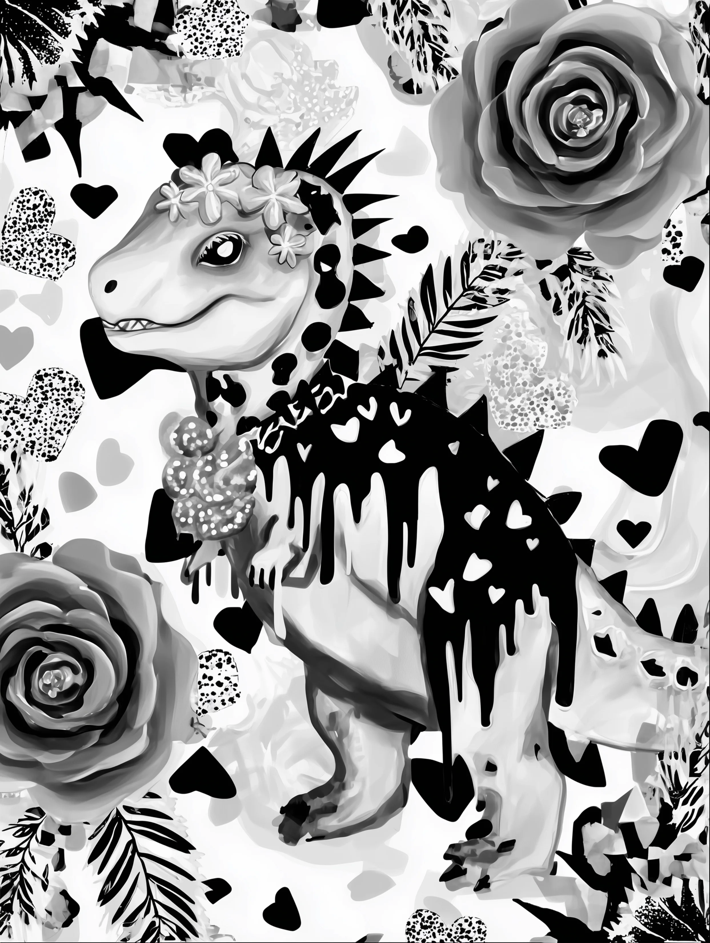 Free printable dinosaur coloring page for adults featuring a cloaked dinosaur with hearts